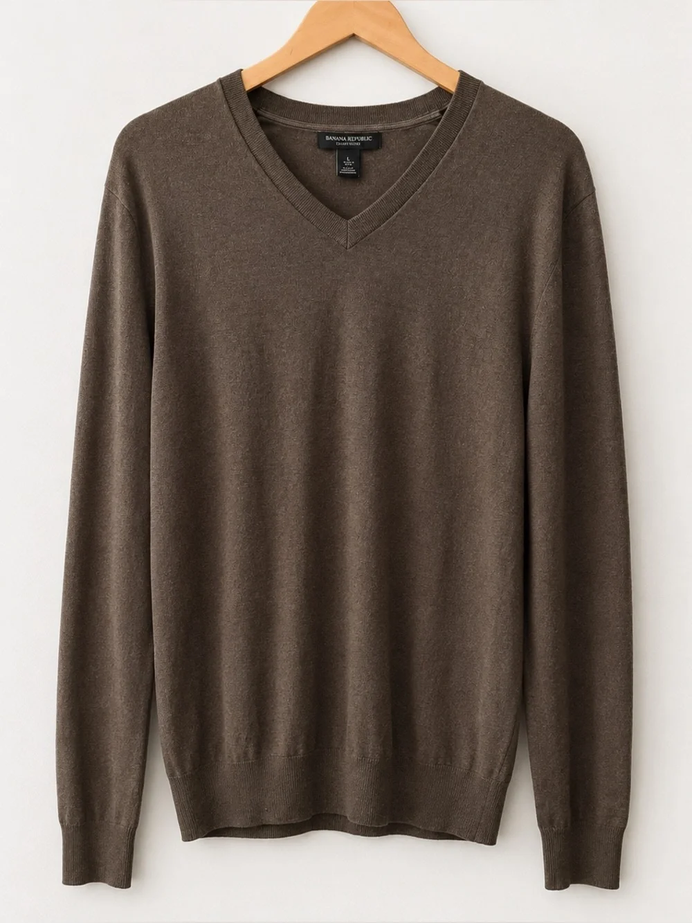Banana Republic Luxury Blend Silk Cashmere V-Neck Sweater Brown Size Large